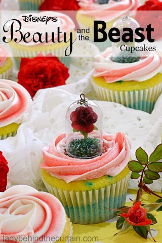 Disney's Beauty and the Beast Cupcakes | little girls birthday party cupcakes, rose cupcakes, disney cupcakes, disney movie cupcakes, blueberry lemonade cupcakes