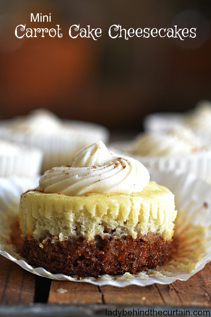 Mini Carrot Cake Cheesecakes | carrot cake, cheesecake, easter dessert, baby shower dessert, bridal shower dessert, easy cheesecake recipe