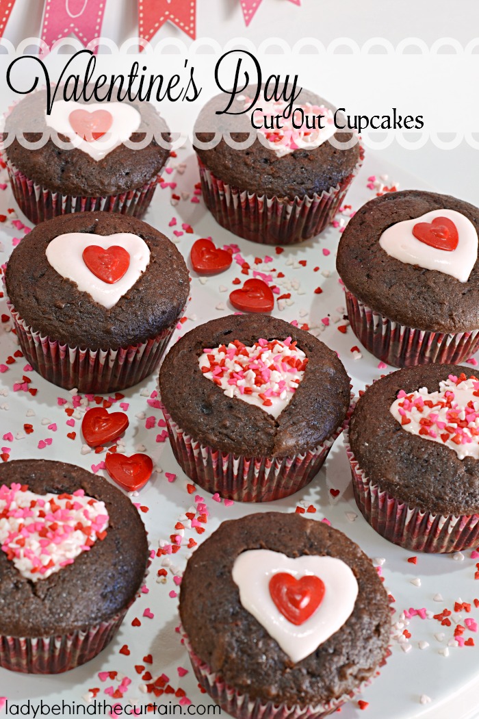 Valentine's Day Cut Out Cupcakes | Valentine's Day party cupcakes, easy cupcake recipe, chocolate, cupakes, Valentine's Day Dessert