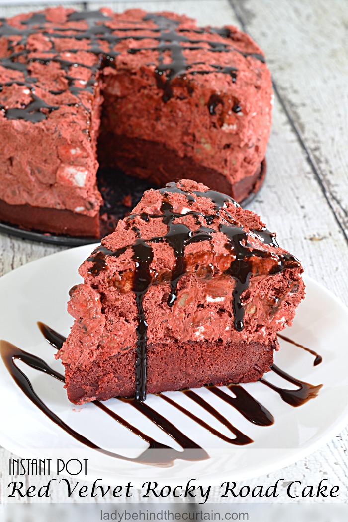 Instant Pot Red Velvet Rocky Road Cake | easy recipe, chocolate cake, birthday party cake, valentines day cake