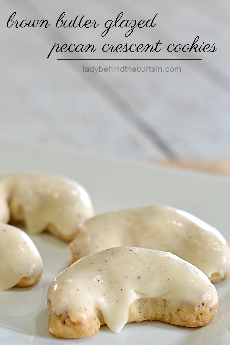 Brown Butter Glazed Pecan Crescent Cookies