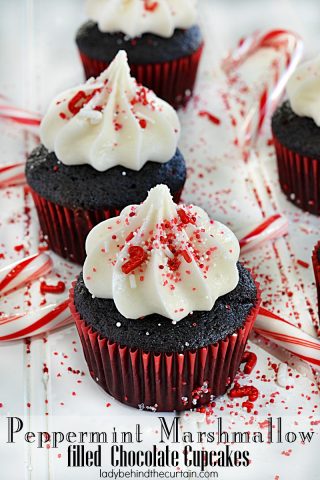 Peppermint Marshmallow Filled Chocolate Cupcakes