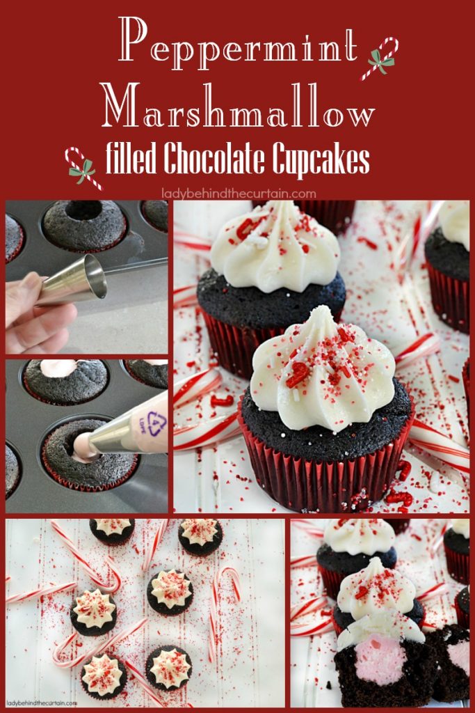 Peppermint Marshmallow Filled Chocolate Cupcakes