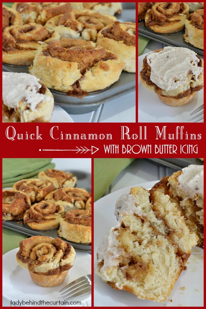 Quick Cinnamon Roll Muffins with Brown Butter Icing