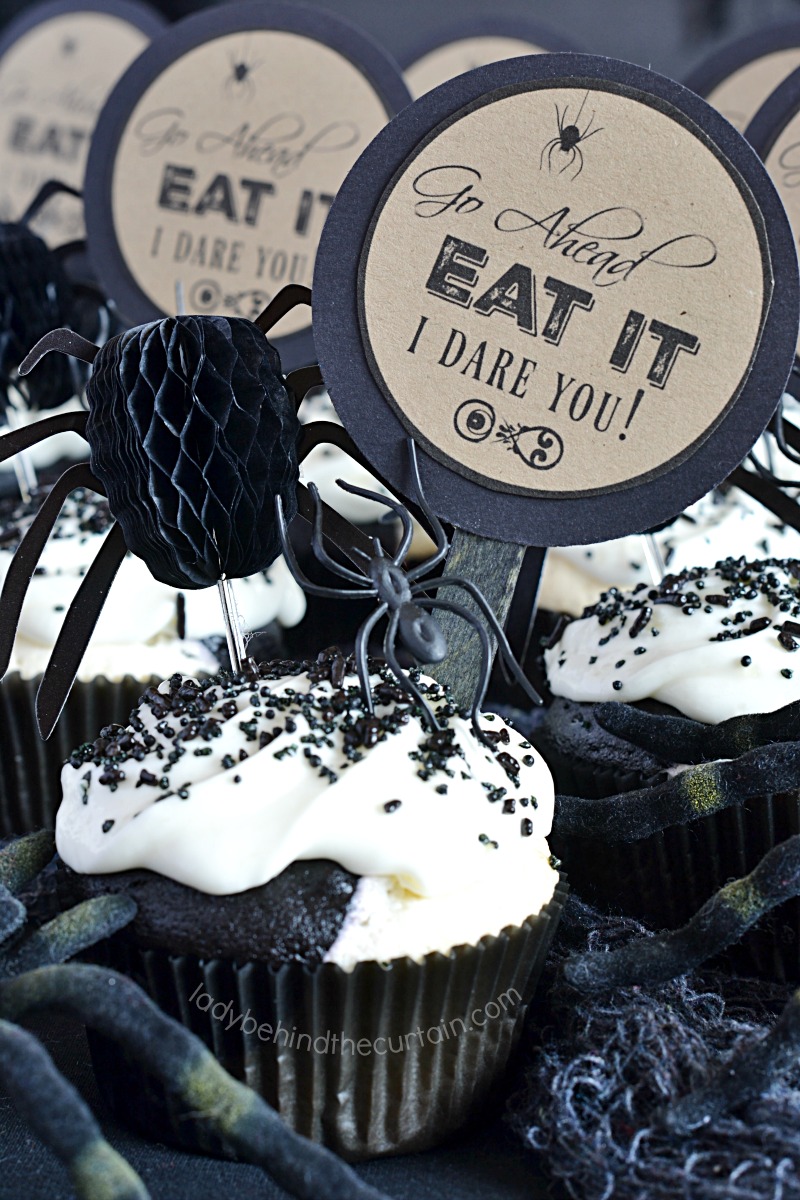 Semi Homemade Black and White Halloween Cupcakes