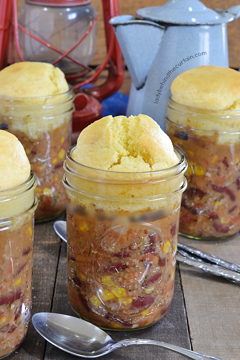 Game Day Cornbread Topped Chili in a Jar
