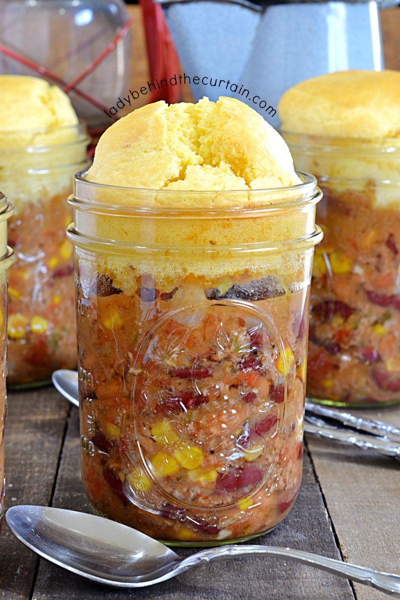 Game Day Cornbread Topped Chili in a Jar