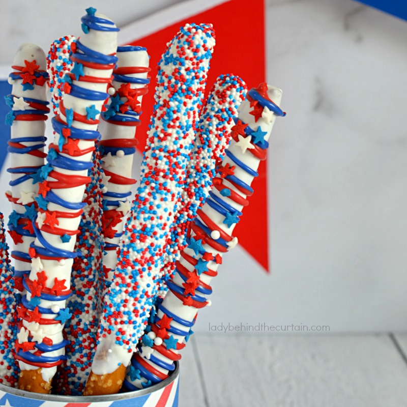 Patriotic Caramel Pretzel Bites - Two Sisters