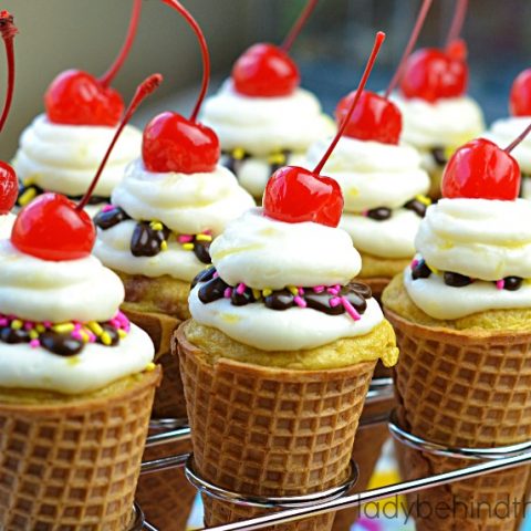 Banana Split Ice Cream Cone Cupcakes