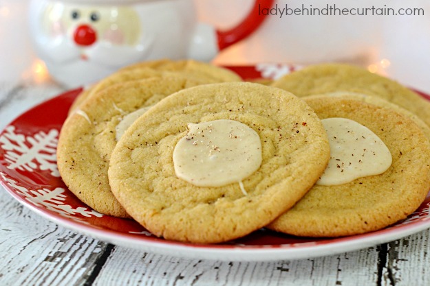 Brown Butter Cookies with an Eggnog Fudge Center