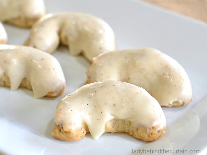 Brown Butter Glazed Pecan Crescent Cookies
