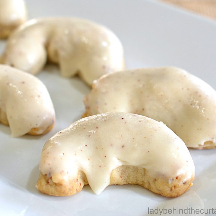 Brown Butter Glazed Pecan Crescent Cookies