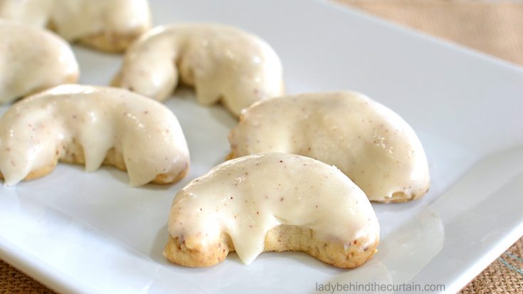Brown Butter Glazed Pecan Crescent Cookies