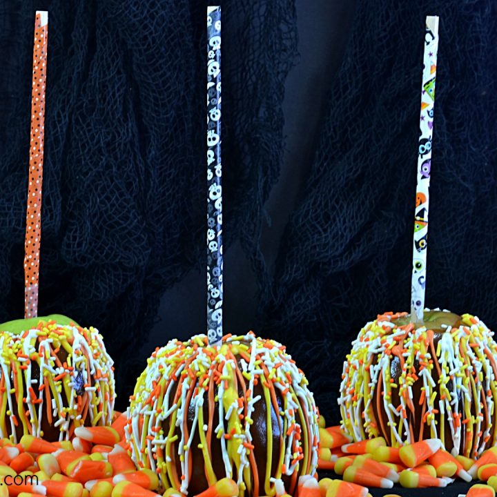 Candy Corn Caramel Apples