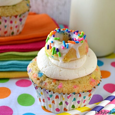 Funfetti Almond Cherry Donut Cupcakes