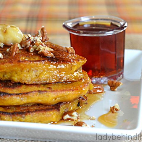 Pumpkin Pancakes with Brown Butter and Apple Cider Syrup