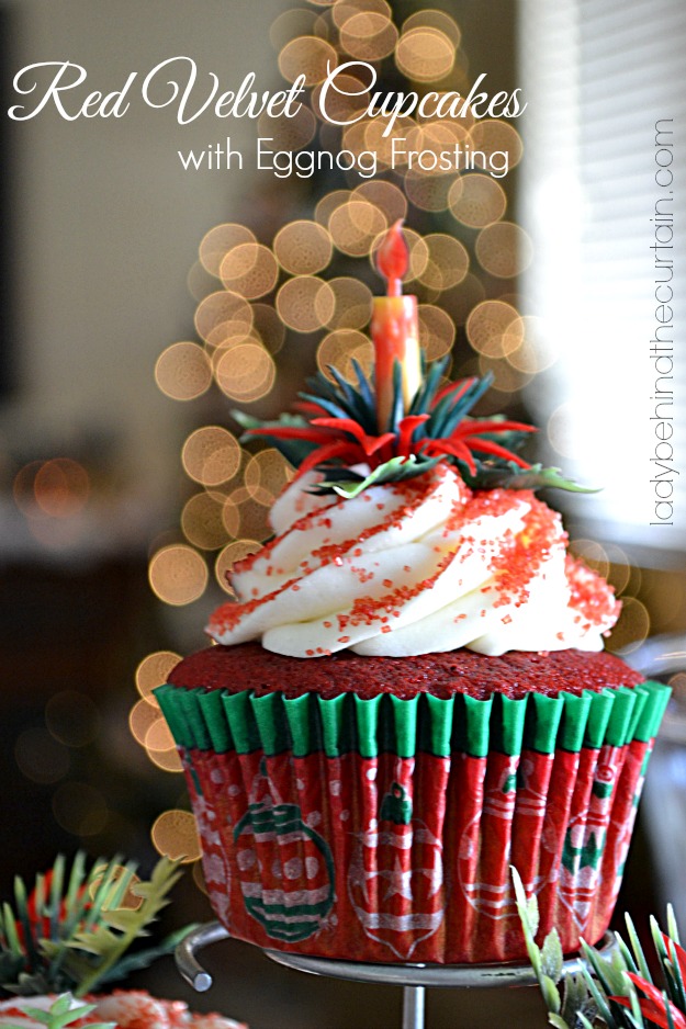 Red Velvet Cupcakes with Eggnog Frosting