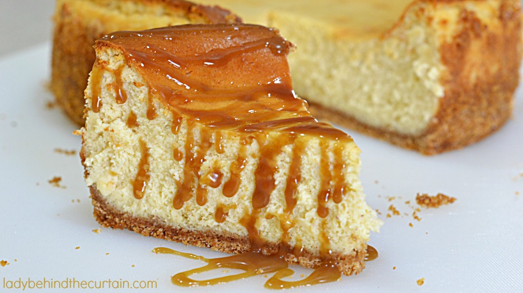 Rum Caramel Drizzled Eggnog Cheesecake