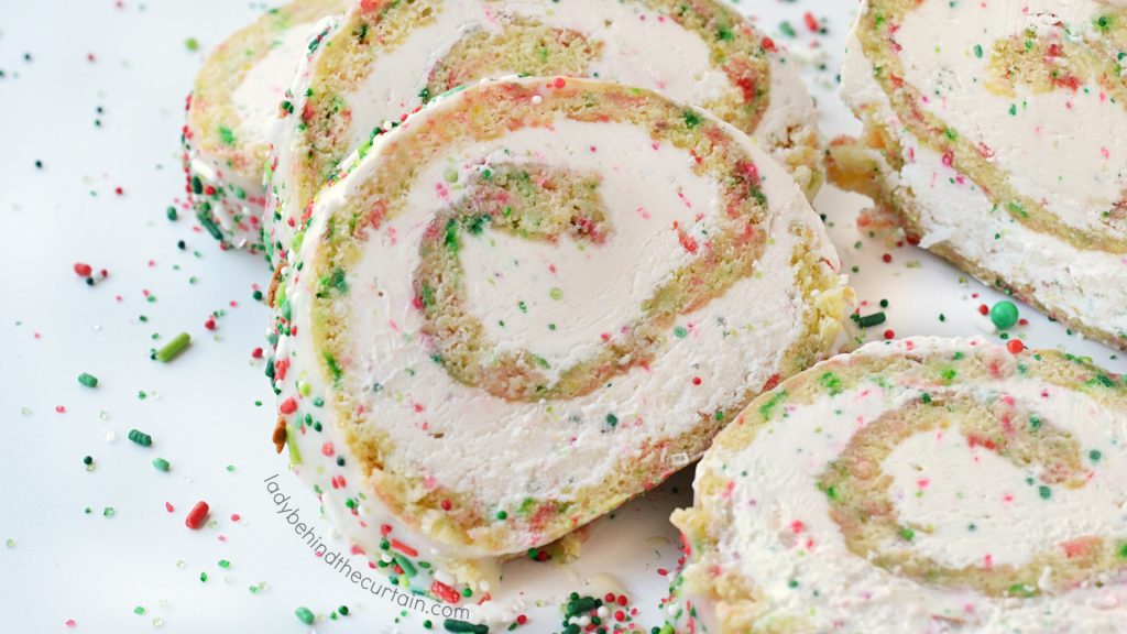 White Christmas Vanilla Swiss Cake Roll