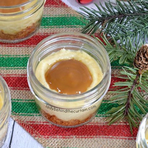 Mini Eggnog Cheesecakes with a Rum Caramel Drizzle