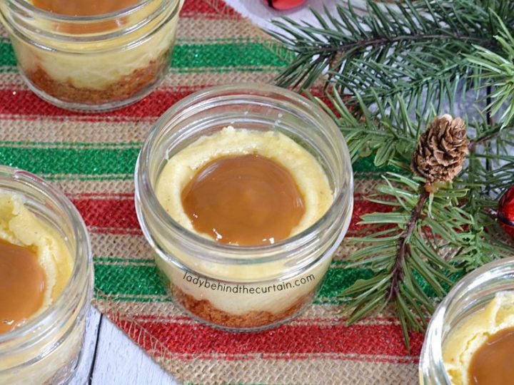 Mini Eggnog Cheesecakes with a Rum Caramel Drizzle