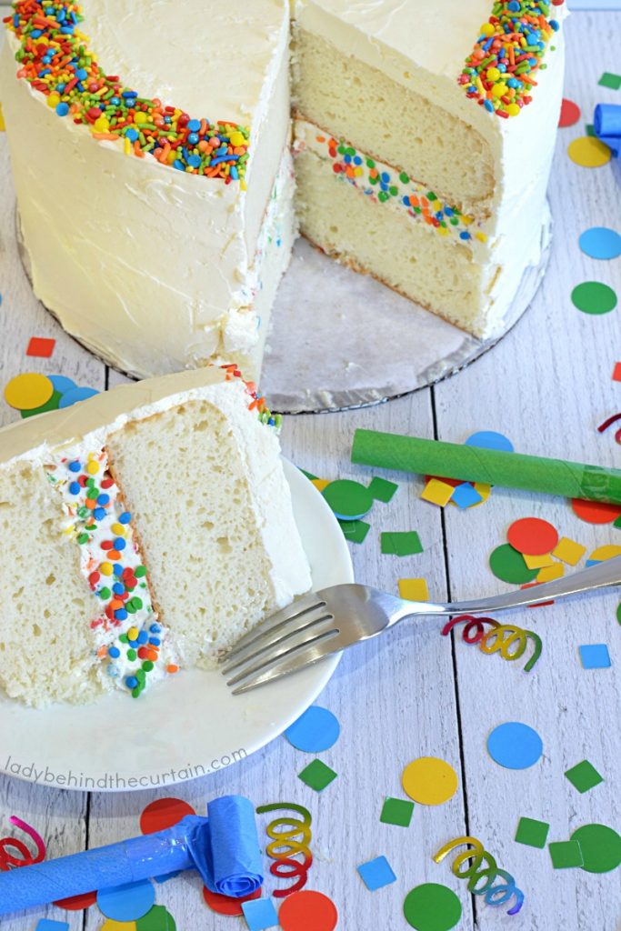 White Birthday Confetti Cake