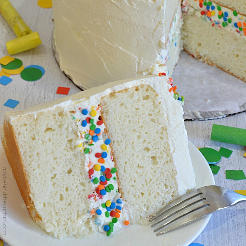 White Birthday Confetti Cake