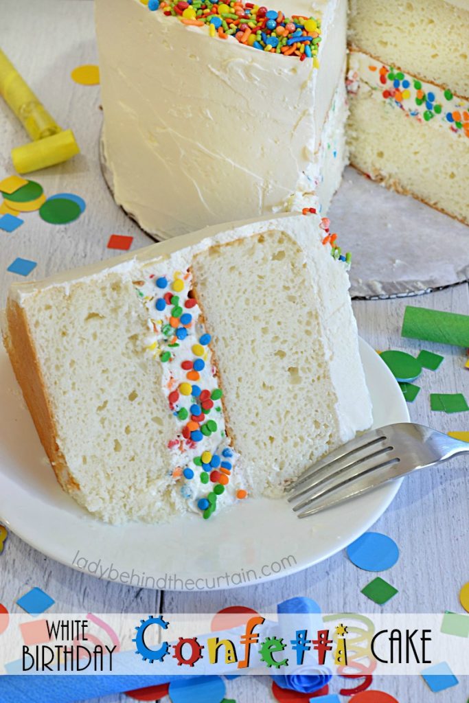 White Birthday Confetti Cake