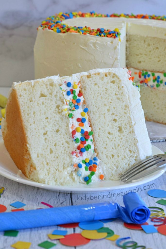 White Birthday Confetti Cake