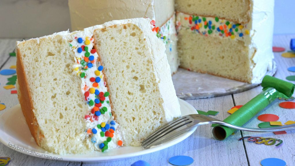 White Birthday Confetti Cake