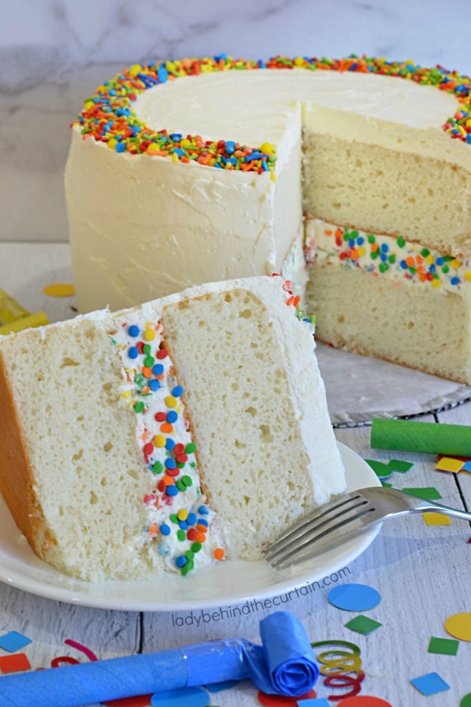 White Birthday Confetti Cake