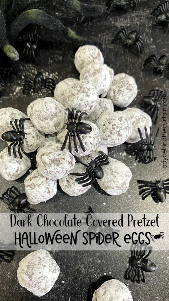 Dark Chocolate Covered Pretzel Halloween Spider Eggs