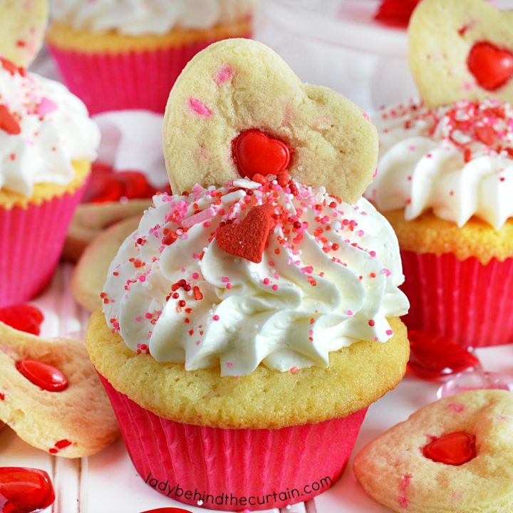 Strawberry Creamed Filled Valentine's Day Party Cupcakes