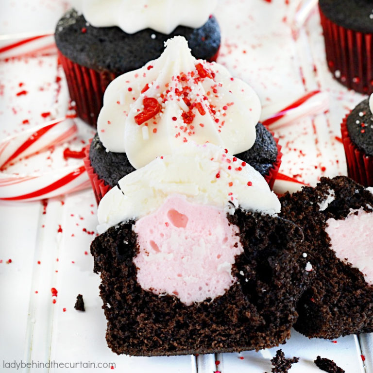 Peppermint Marshmallow Filled Chocolate Cupcakes