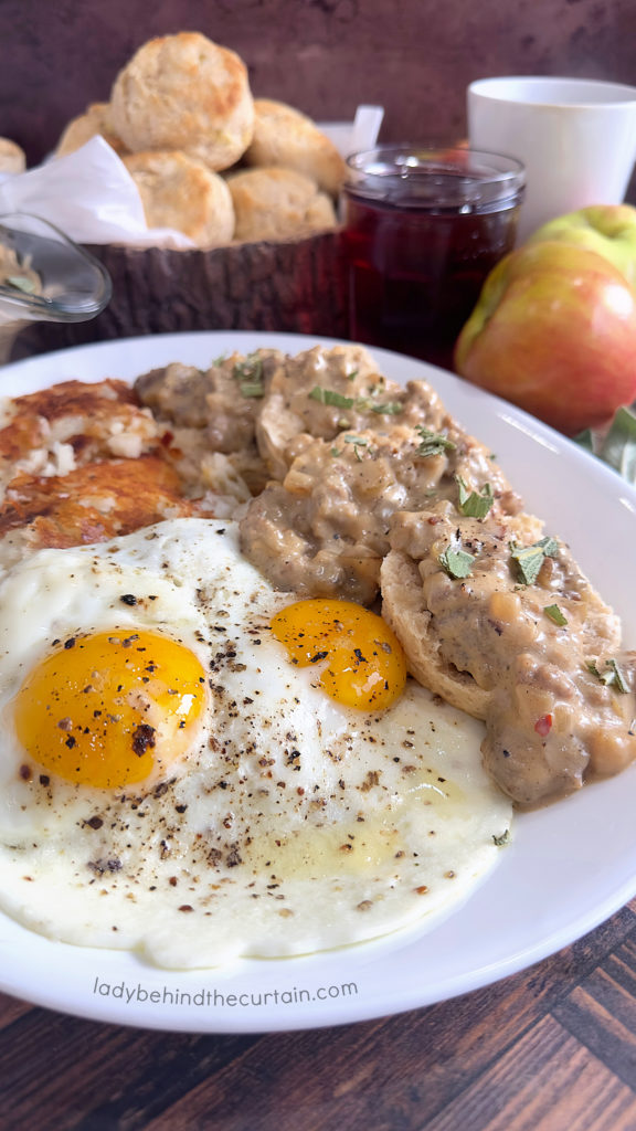 Apple Buttermilk Biscuits with Sausage Cider Gravy