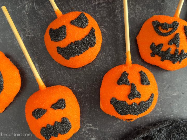 Jack-O-Lantern Caramel Apple Slice Pops