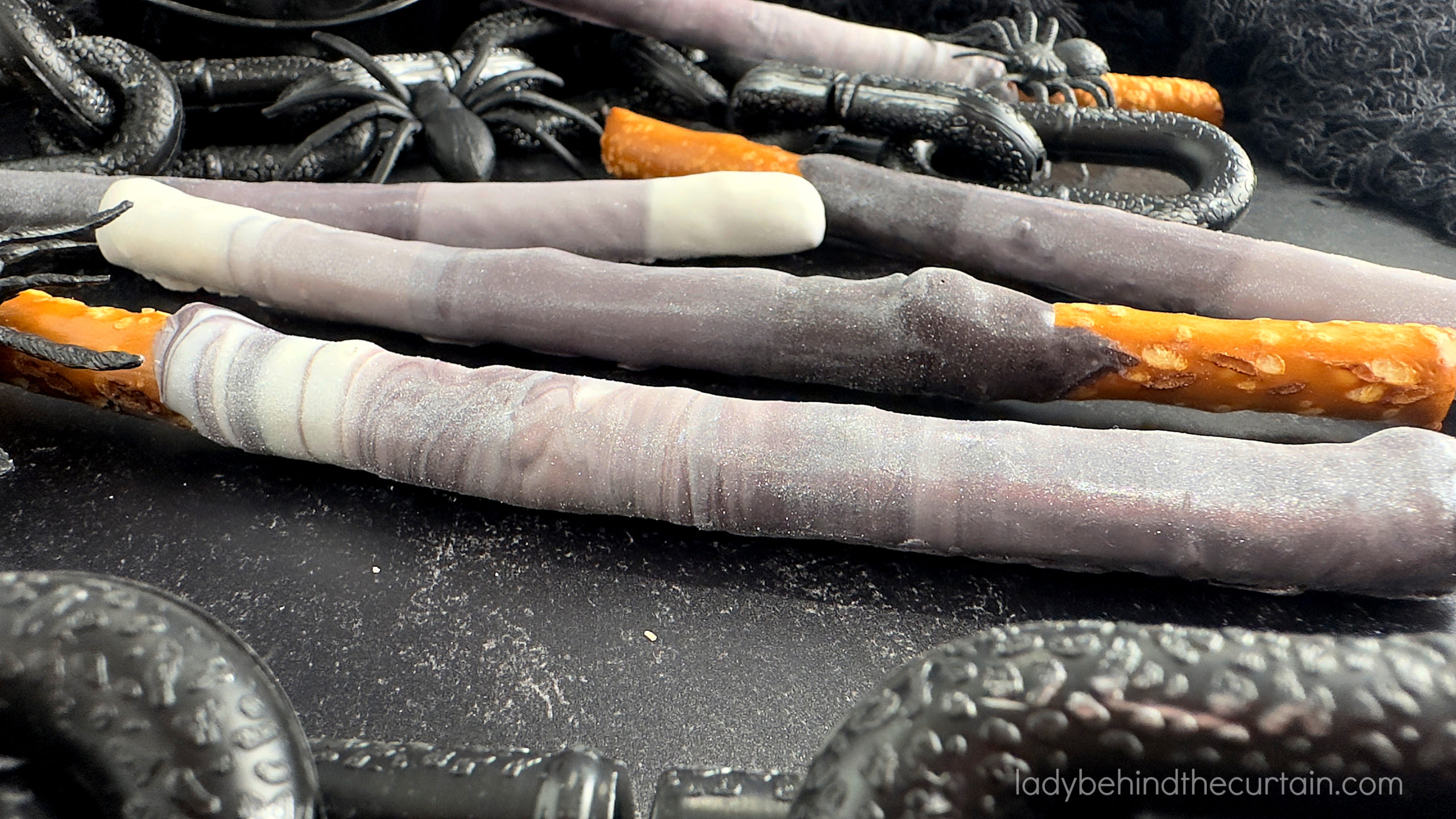 Spooky Black and White Decorated Pretzels