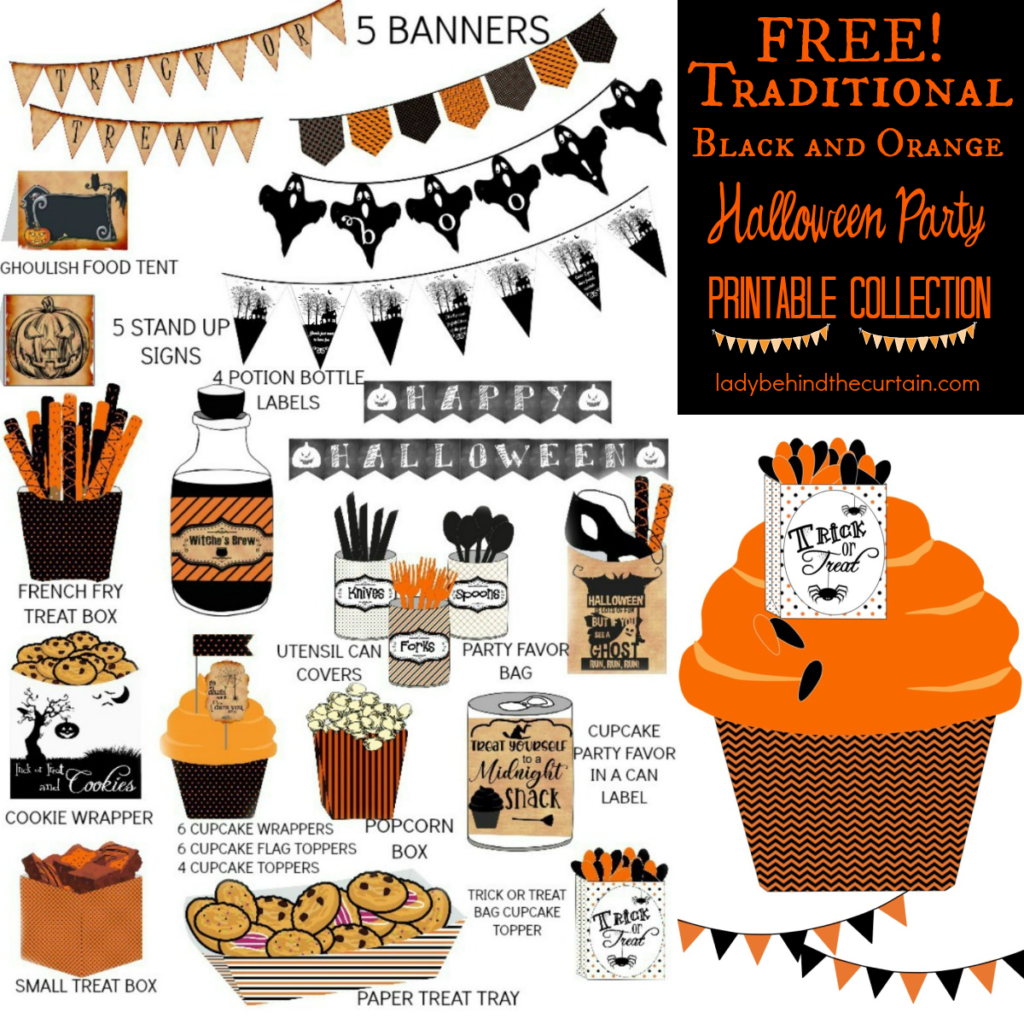 Traditional Black and Orange Halloween Party FREE Printable Collection for Free Halloween Food Labels Printable