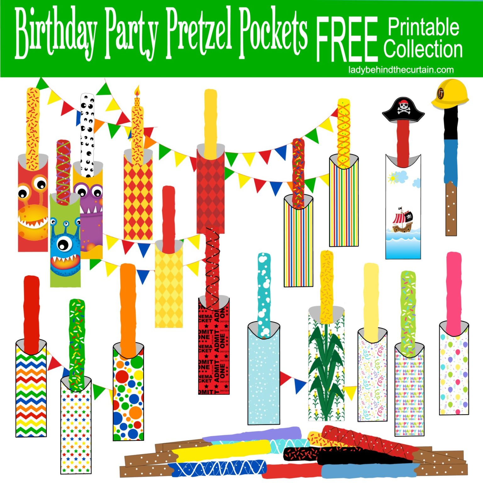 Birthday Party Decorated Pretzel Pocket FREE Printable Collection