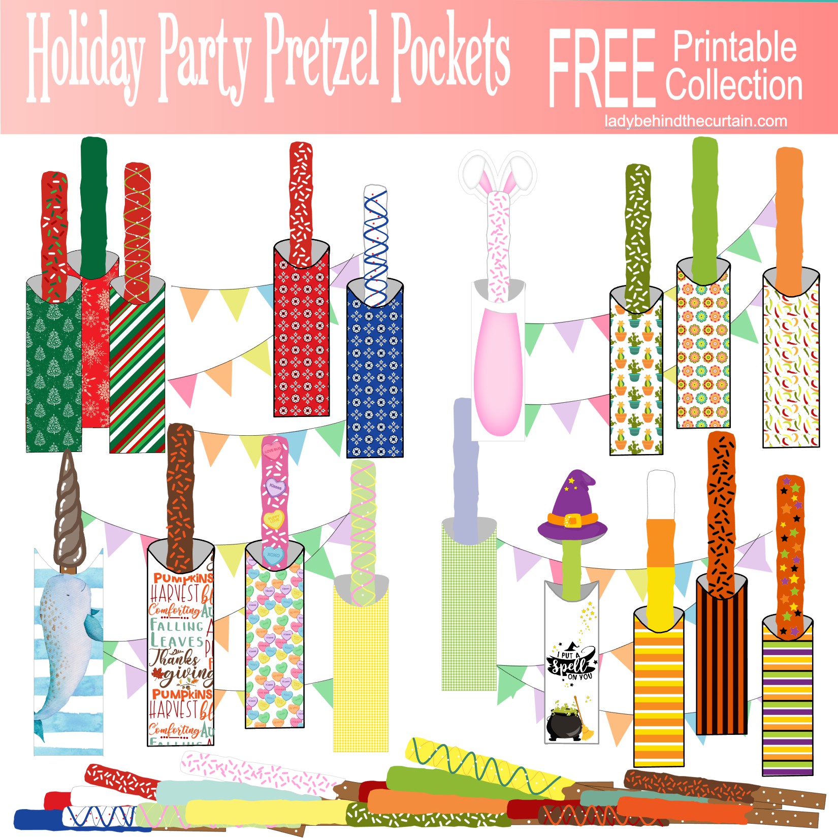 Holiday Party Decorated Pretzel Pocket FREE Printable Collection