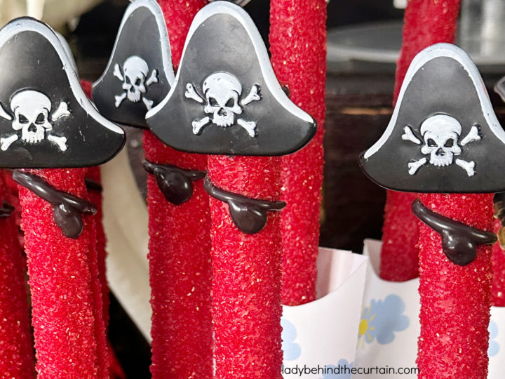 Pirate Party Themed Decorated Pretzel Rods
