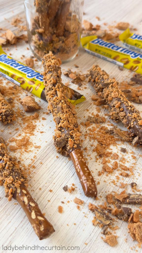 Pretzel Rod with Crushed Butterfingers