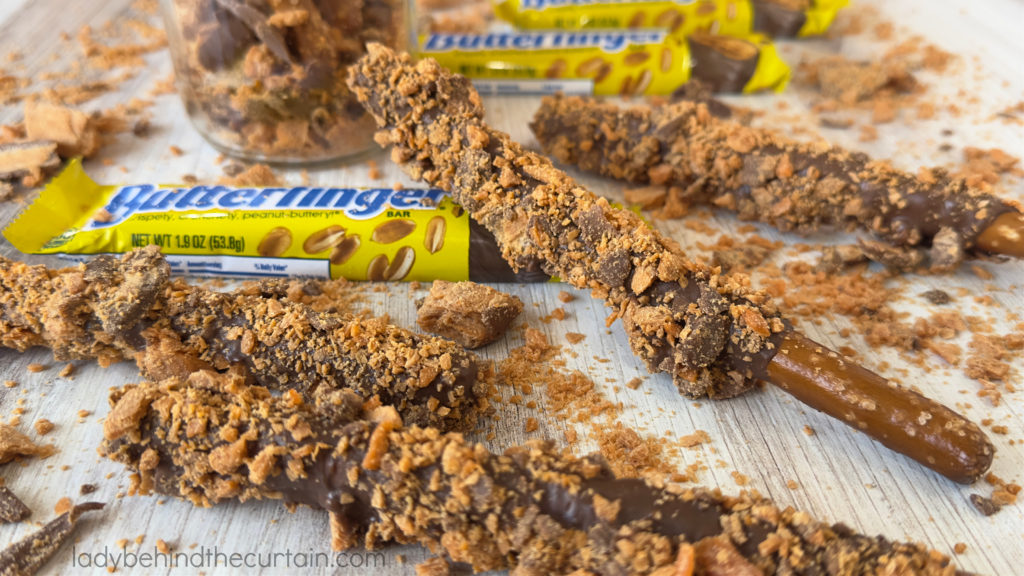 Pretzel Rod with Crushed Butterfingers