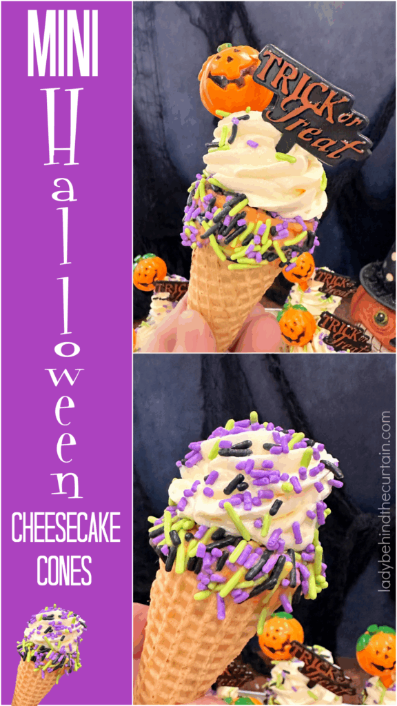 Mini Halloween Cheesecake Filled Sugar Cones