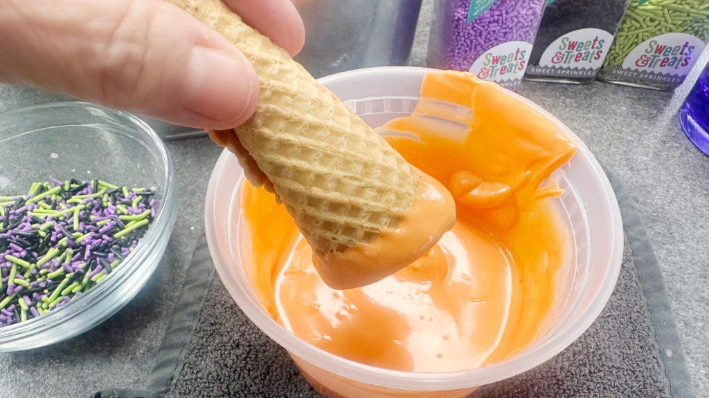 Mini Halloween Cheesecake Filled Sugar Cones