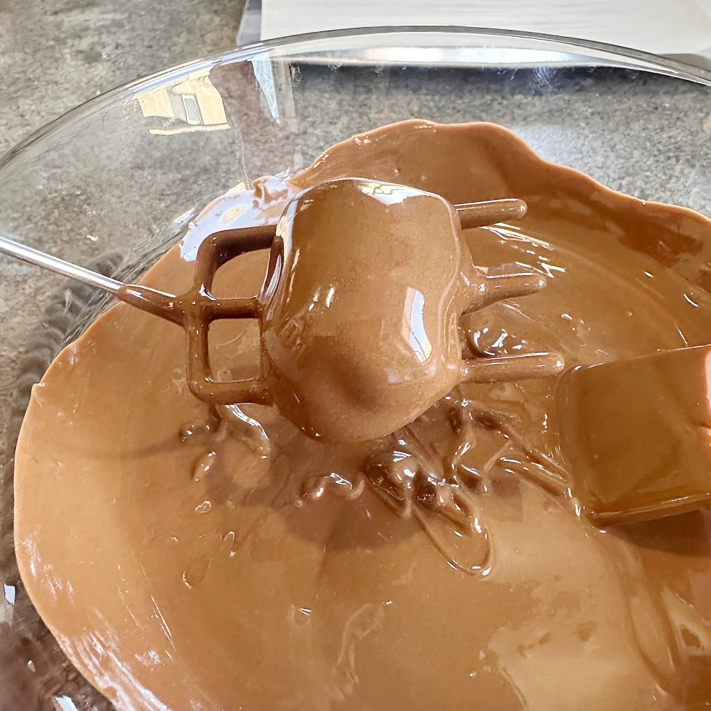 Peanut Butter Pretzel Caramel Candy Bar Bites Dipped in Milk Chocolate