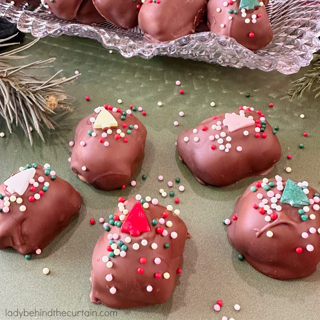Peanut Butter Pretzel Caramel Candy Bar Bites Dipped in Milk Chocolate