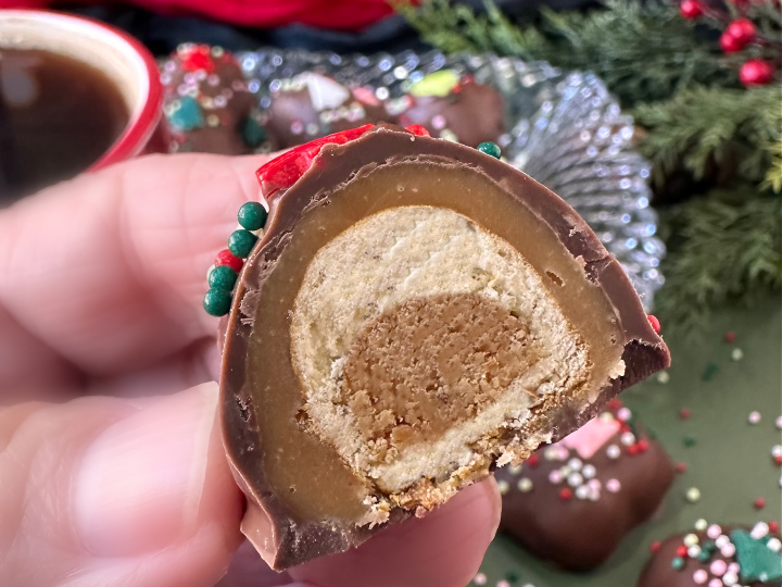 Peanut Butter Pretzel Caramel Candy Bar Bites Dipped in Milk Chocolate