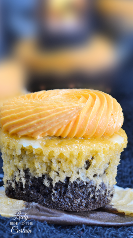 Layered Dark Chocolate Orange Cupcakes with Orange Buttercream Frosting