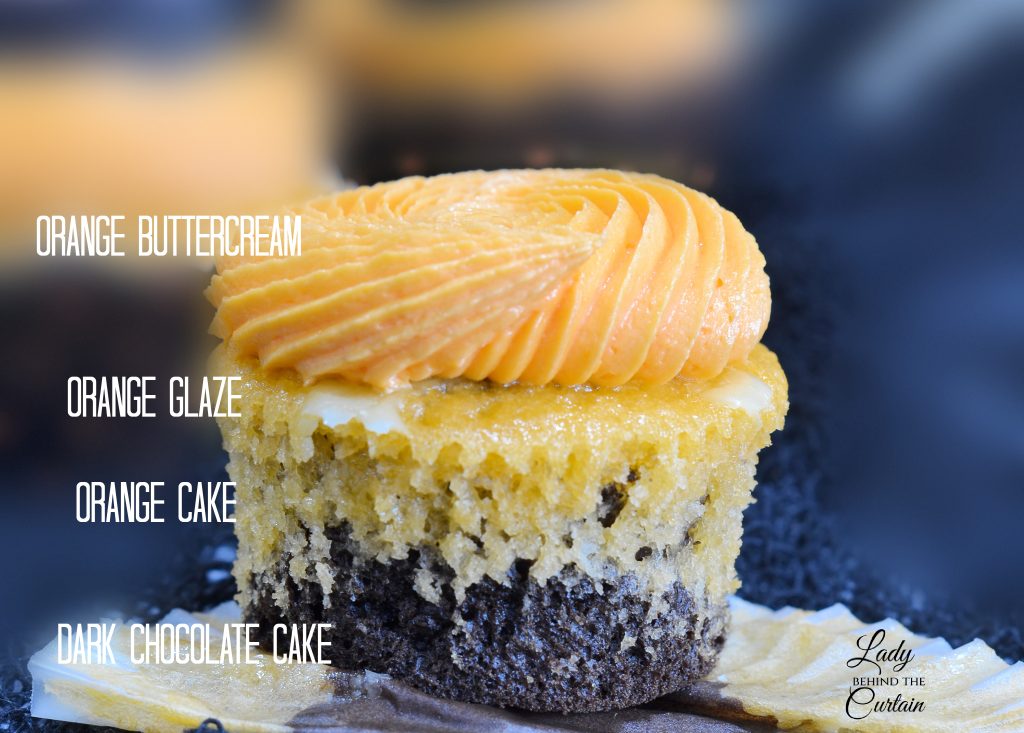 Layered Dark Chocolate Orange Cupcakes with Orange Buttercream Frosting